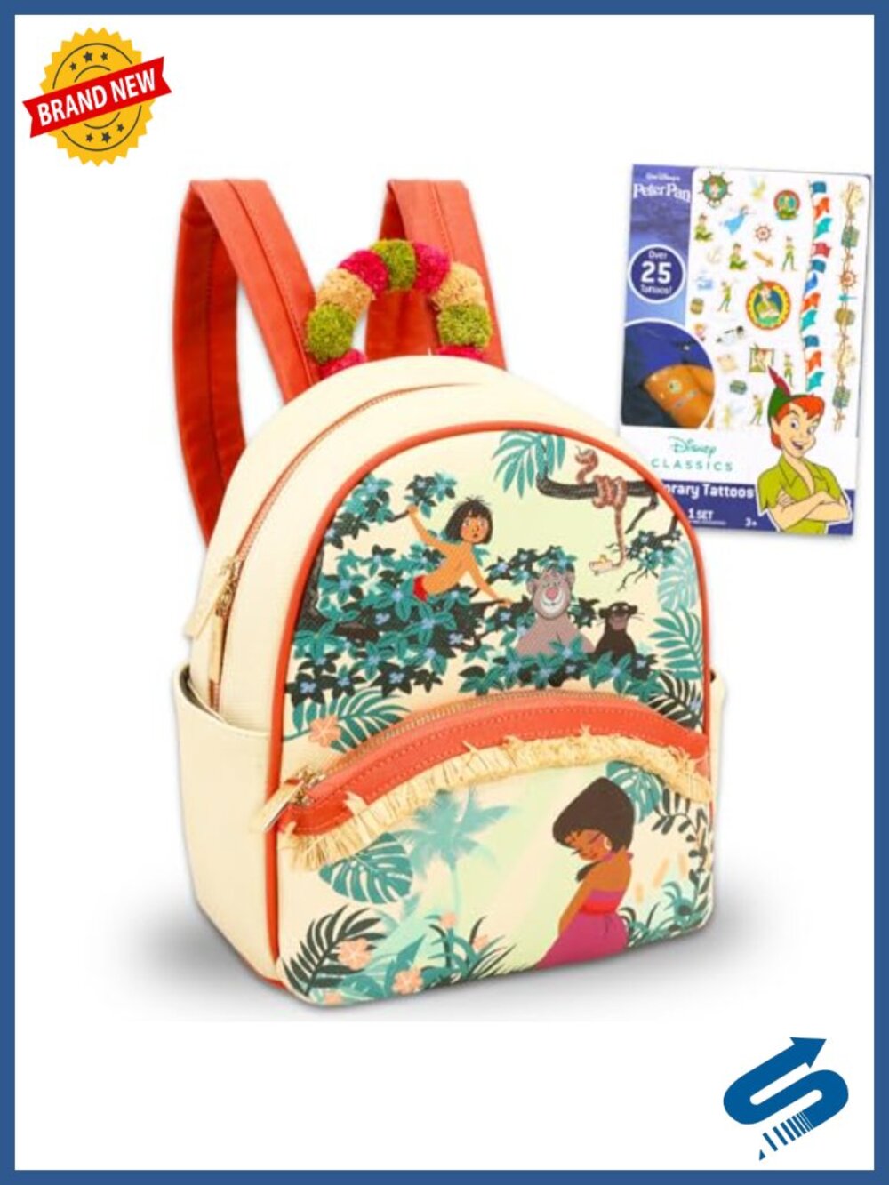 Jungle Book Mini Backpack 12" Faux Leather Backpack Purse with Tattoos